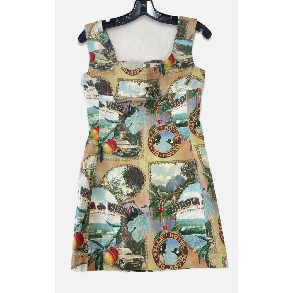 Miaou Vivi Mini Dress Womens S in Postcard Print Mini Sheath Corset Vacation